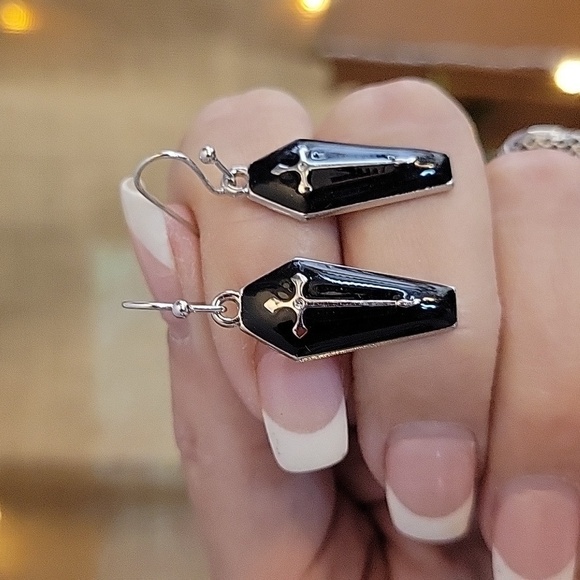 Goth Coffin Charm Drop Earrings, choice of color - Picture 5 of 7